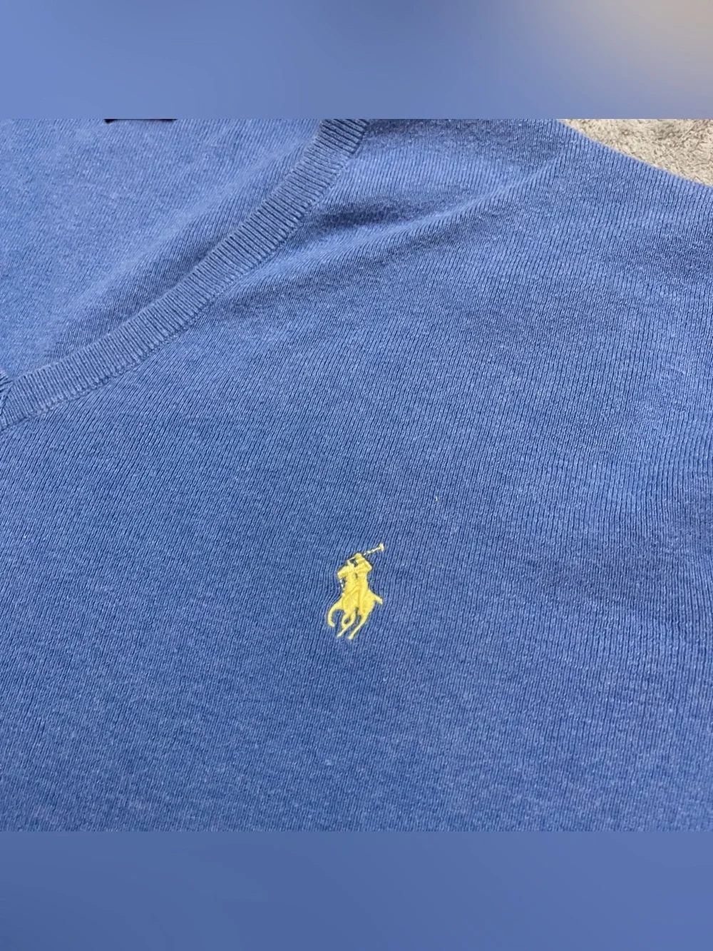 Polo Ralph Lauren Mens Size Large Blue V Neck Pima Cotton Sweater Pullover
